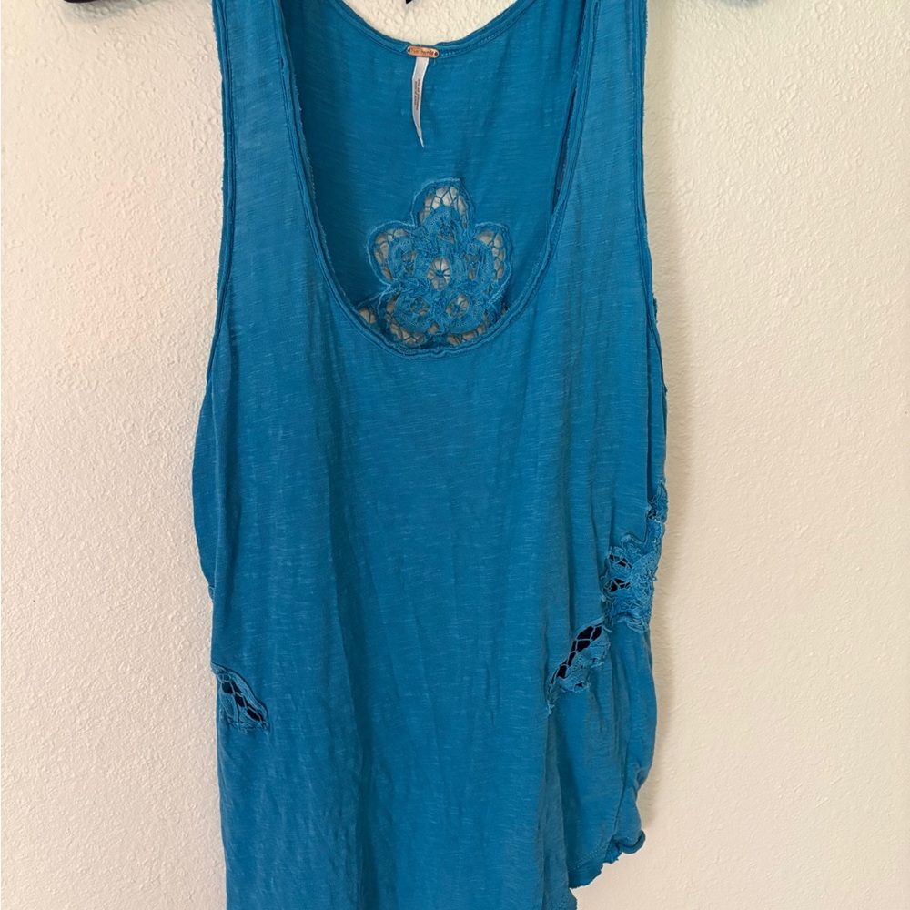 Free People Turquoise Crochet-Detail Tank Top